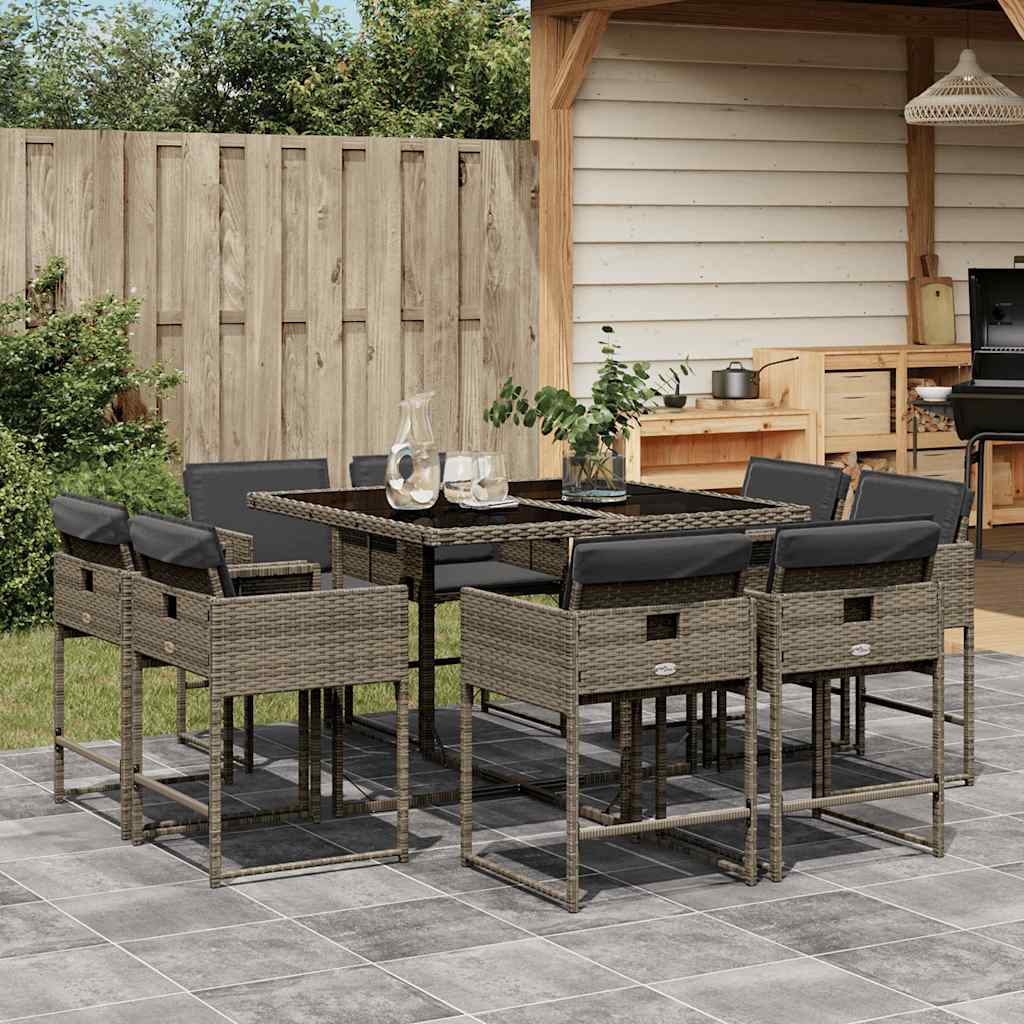 9-delige Tuinset met kussens poly rattan grijs is nu te koop bij PeponiXL, paradijselijk wonen!