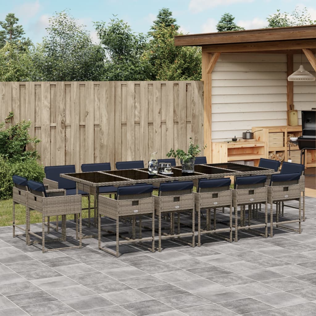 15-delige tuinset met kussens, grijs polyrotan is nu te koop bij PeponiXL, paradijselijk wonen!