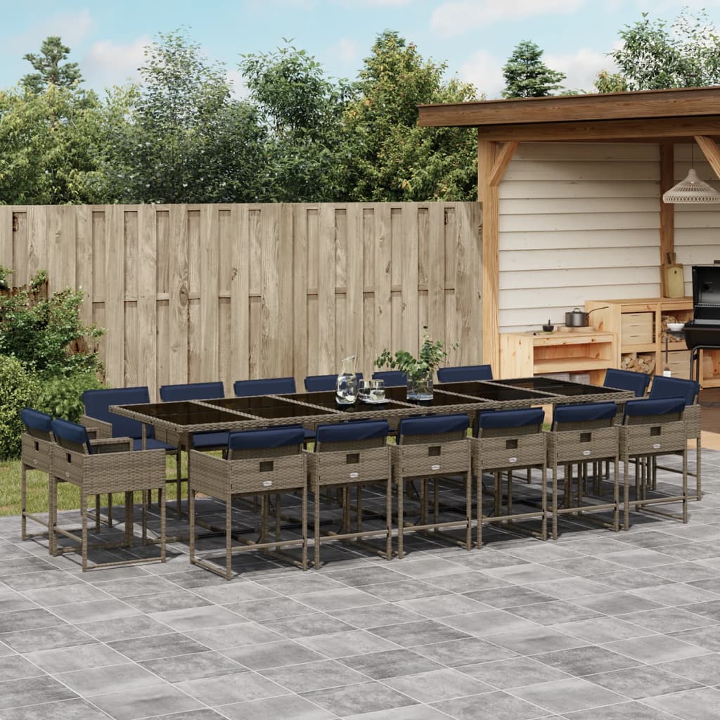 17-delige tuinset met kussens, grijs polyrotan is nu te koop bij PeponiXL, paradijselijk wonen!