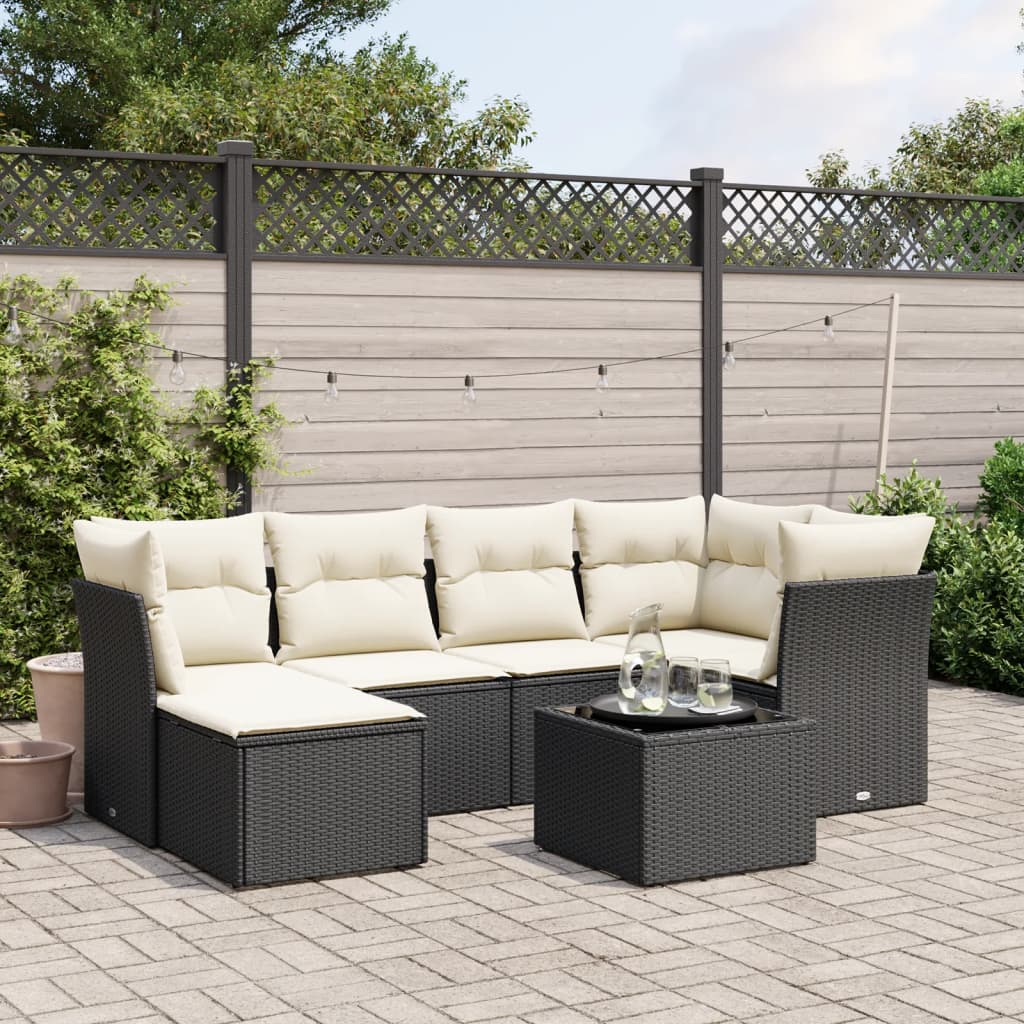 7-delige Loungeset met kussens poly rattan zwart is nu te koop bij PeponiXL, paradijselijk wonen!