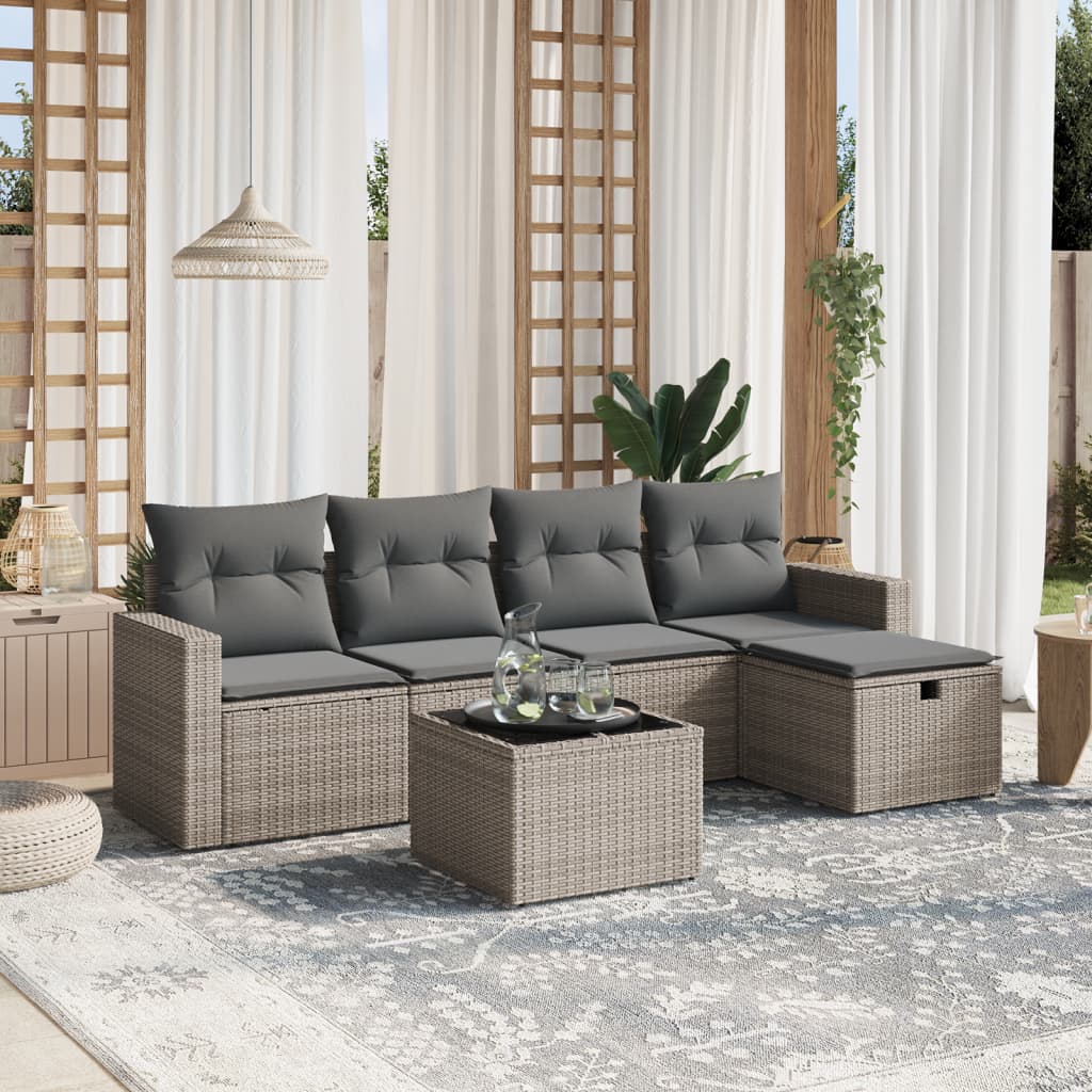 6-delige Loungeset met kussens poly rattan grijs is nu te koop bij PeponiXL, paradijselijk wonen!