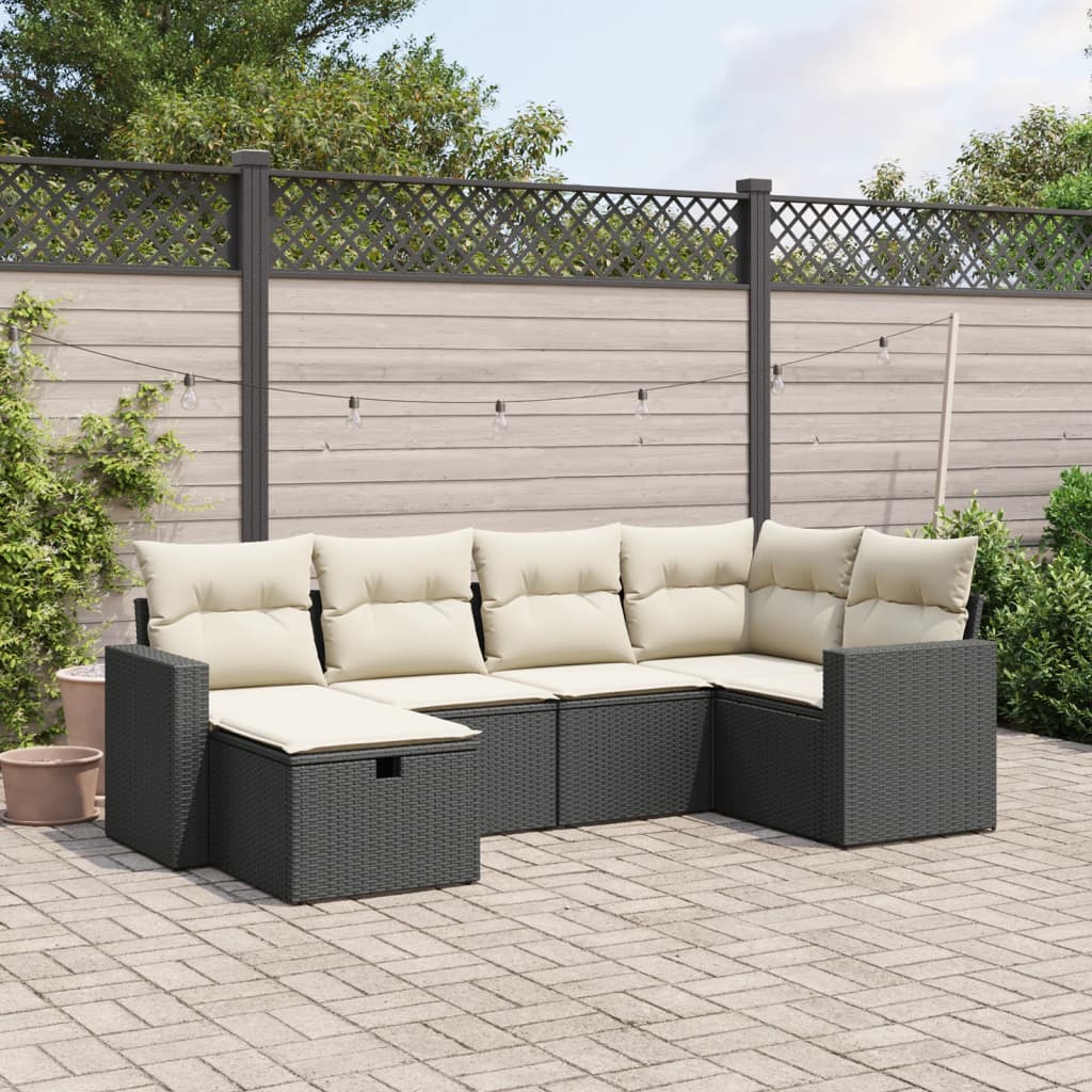 6-delige Loungeset met kussens poly rattan zwart is nu te koop bij PeponiXL, paradijselijk wonen!