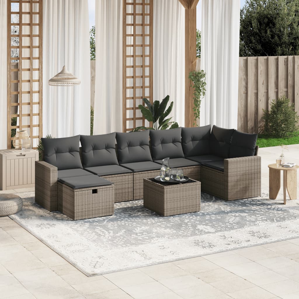 8-delige Loungeset met kussens poly rattan grijs is nu te koop bij PeponiXL, paradijselijk wonen!