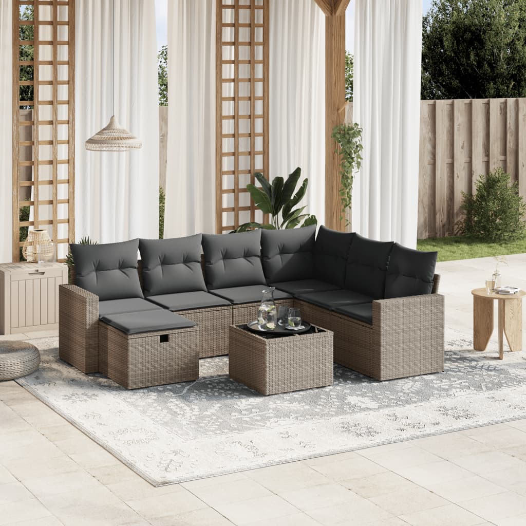 8-delige Loungeset met kussens poly rattan grijs is nu te koop bij PeponiXL, paradijselijk wonen!