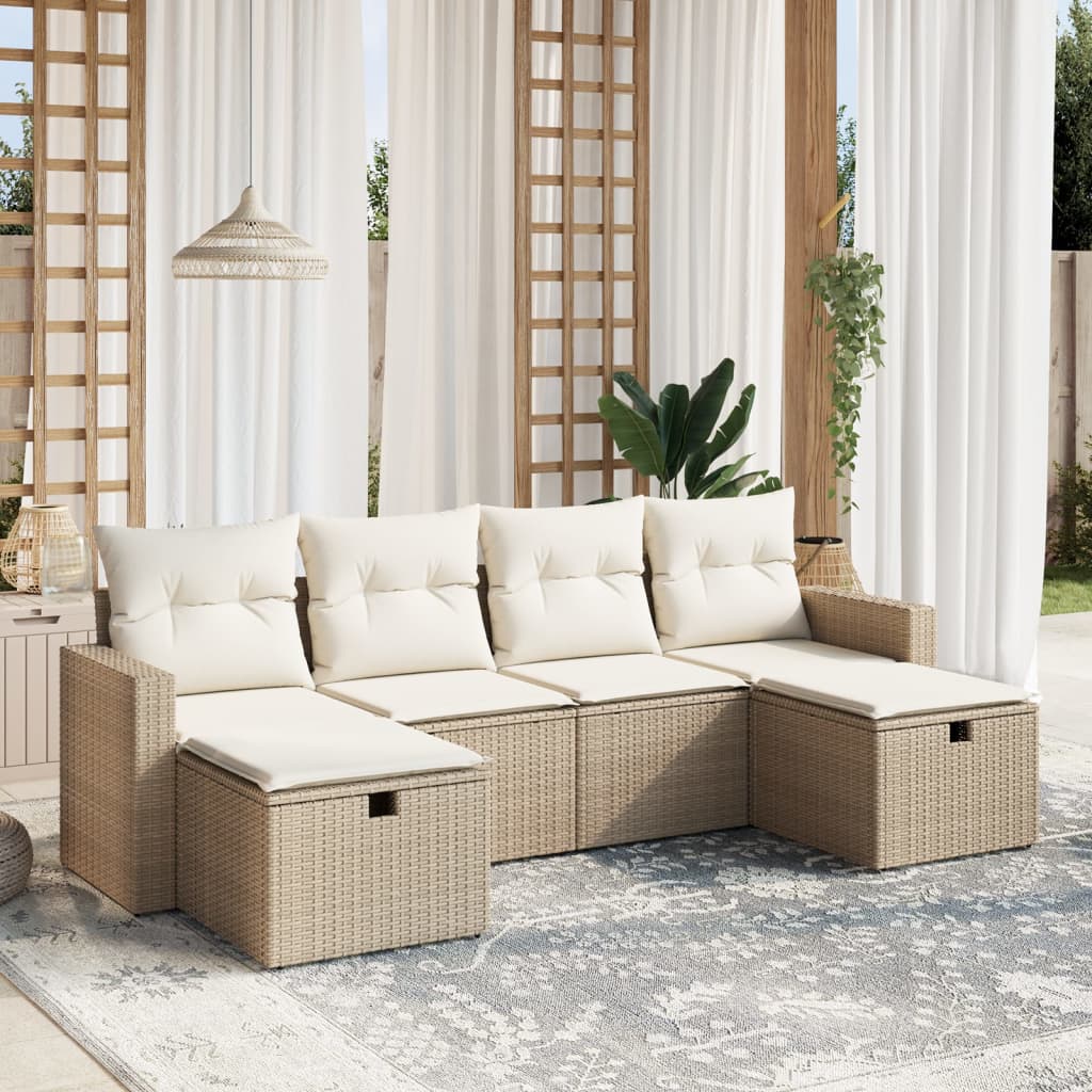 6-delige Loungeset met kussens poly rattan beige is nu te koop bij PeponiXL, paradijselijk wonen!