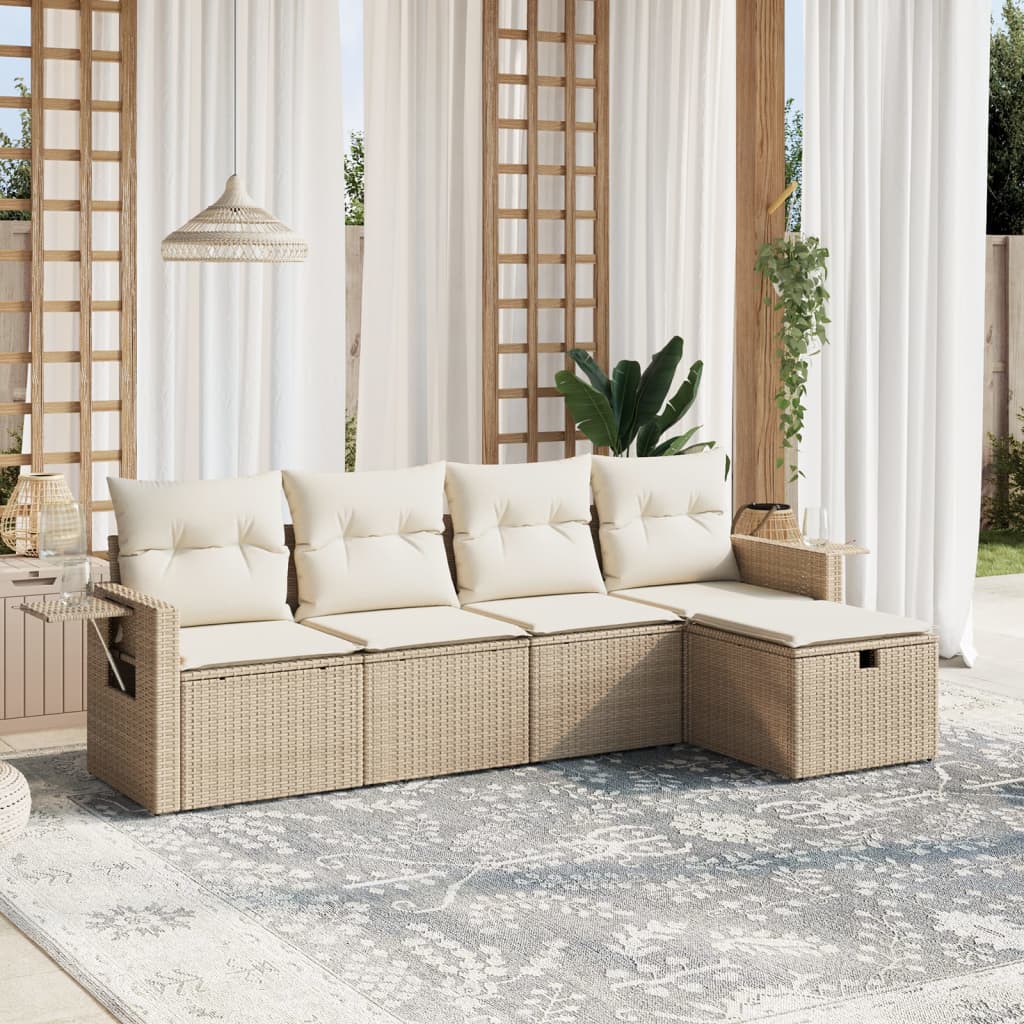 5-delige Loungeset met kussens poly rattan beige is nu te koop bij PeponiXL, paradijselijk wonen!