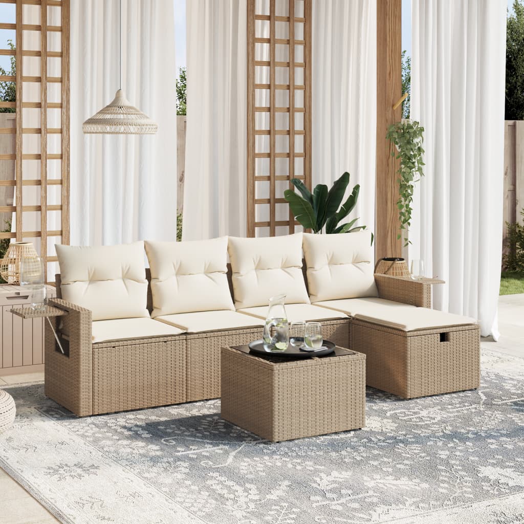 6-delige Loungeset met kussens poly rattan beige is nu te koop bij PeponiXL, paradijselijk wonen!
