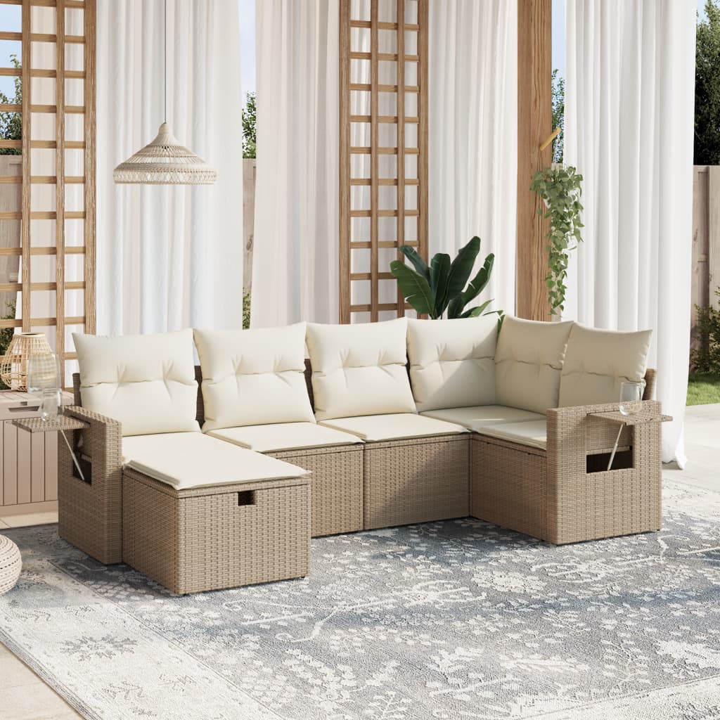 6-delige Loungeset met kussens poly rattan beige is nu te koop bij PeponiXL, paradijselijk wonen!
