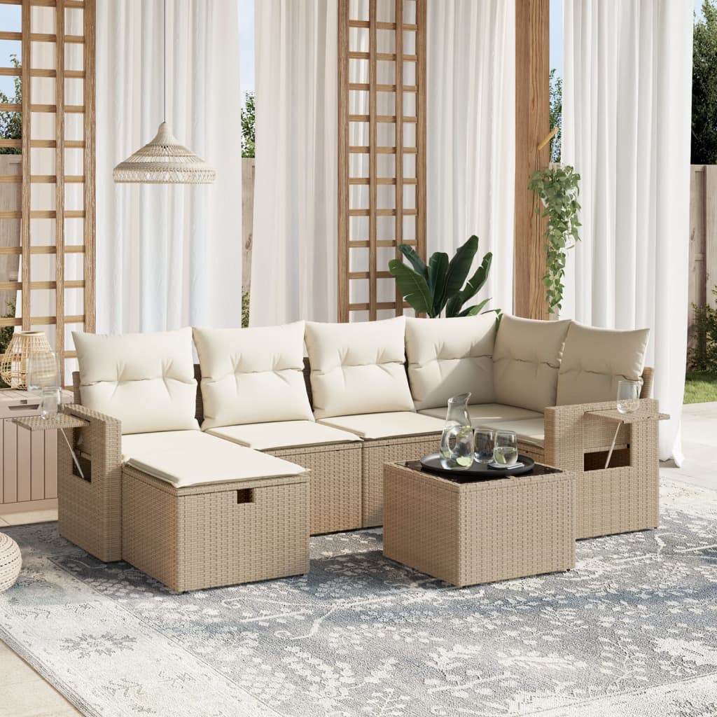 7-delige Loungeset met kussens poly rattan beige is nu te koop bij PeponiXL, paradijselijk wonen!