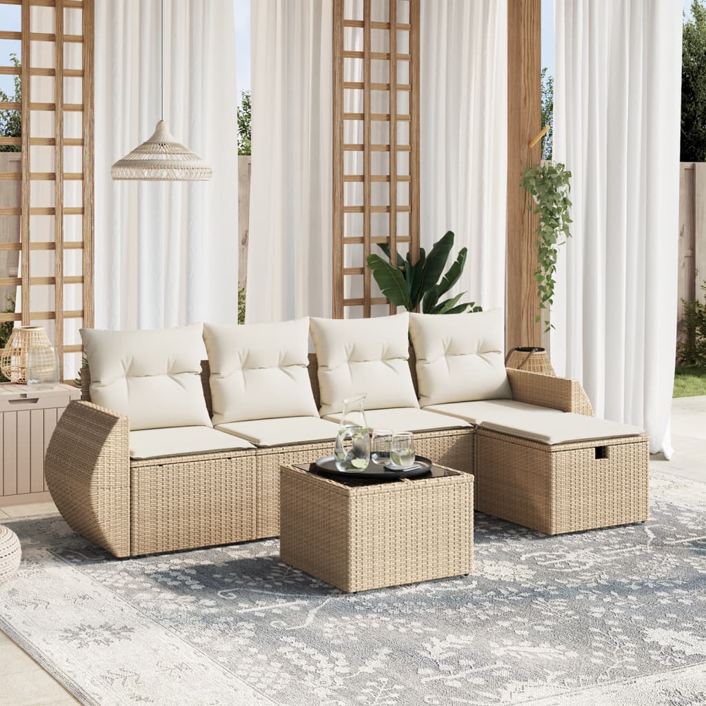 6-delige Loungeset met kussens poly rattan beige is nu te koop bij PeponiXL, paradijselijk wonen!