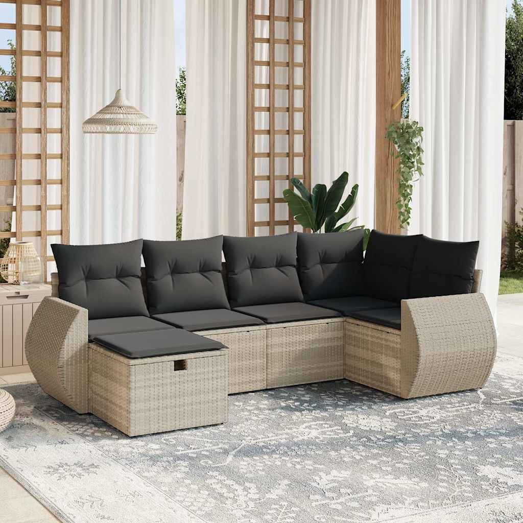 6-delige Loungeset met kussens poly rattan lichtgrijs is nu te koop bij PeponiXL, paradijselijk wonen!