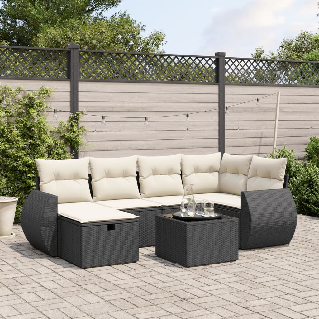 7-delige Loungeset met kussens poly rattan zwart is nu te koop bij PeponiXL, paradijselijk wonen!