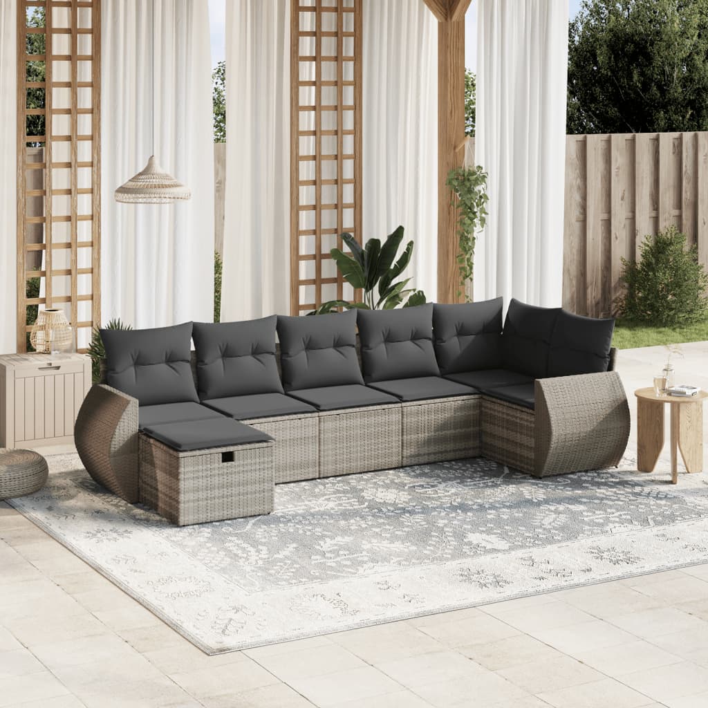 7-delige Loungeset met kussens poly rattan lichtgrijs is nu te koop bij PeponiXL, paradijselijk wonen!