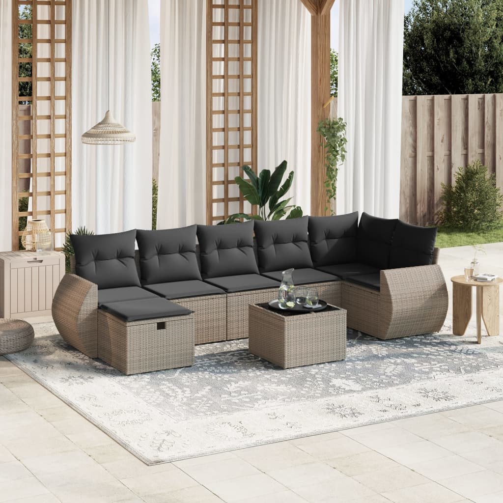 8-delige Loungeset met kussens poly rattan grijs is nu te koop bij PeponiXL, paradijselijk wonen!