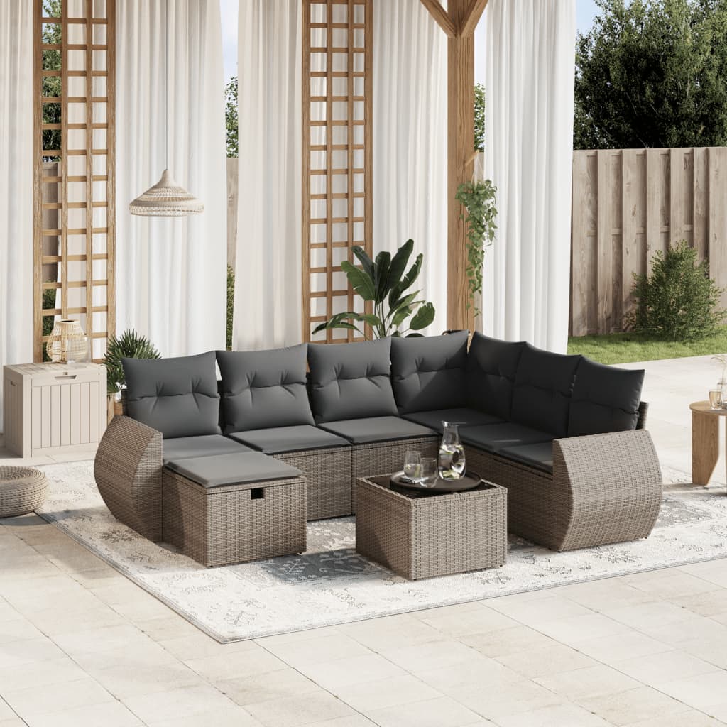 8-delige Loungeset met kussens poly rattan grijs is nu te koop bij PeponiXL, paradijselijk wonen!