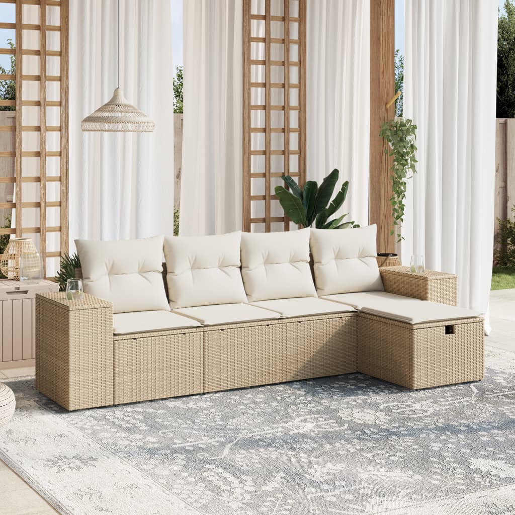 5-delige Loungeset met kussens poly rattan beige is nu te koop bij PeponiXL, paradijselijk wonen!