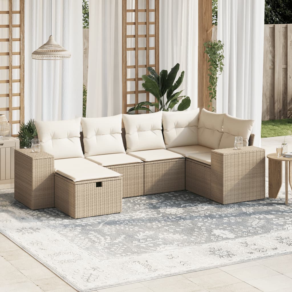 6-delige Loungeset met kussens poly rattan beige is nu te koop bij PeponiXL, paradijselijk wonen!