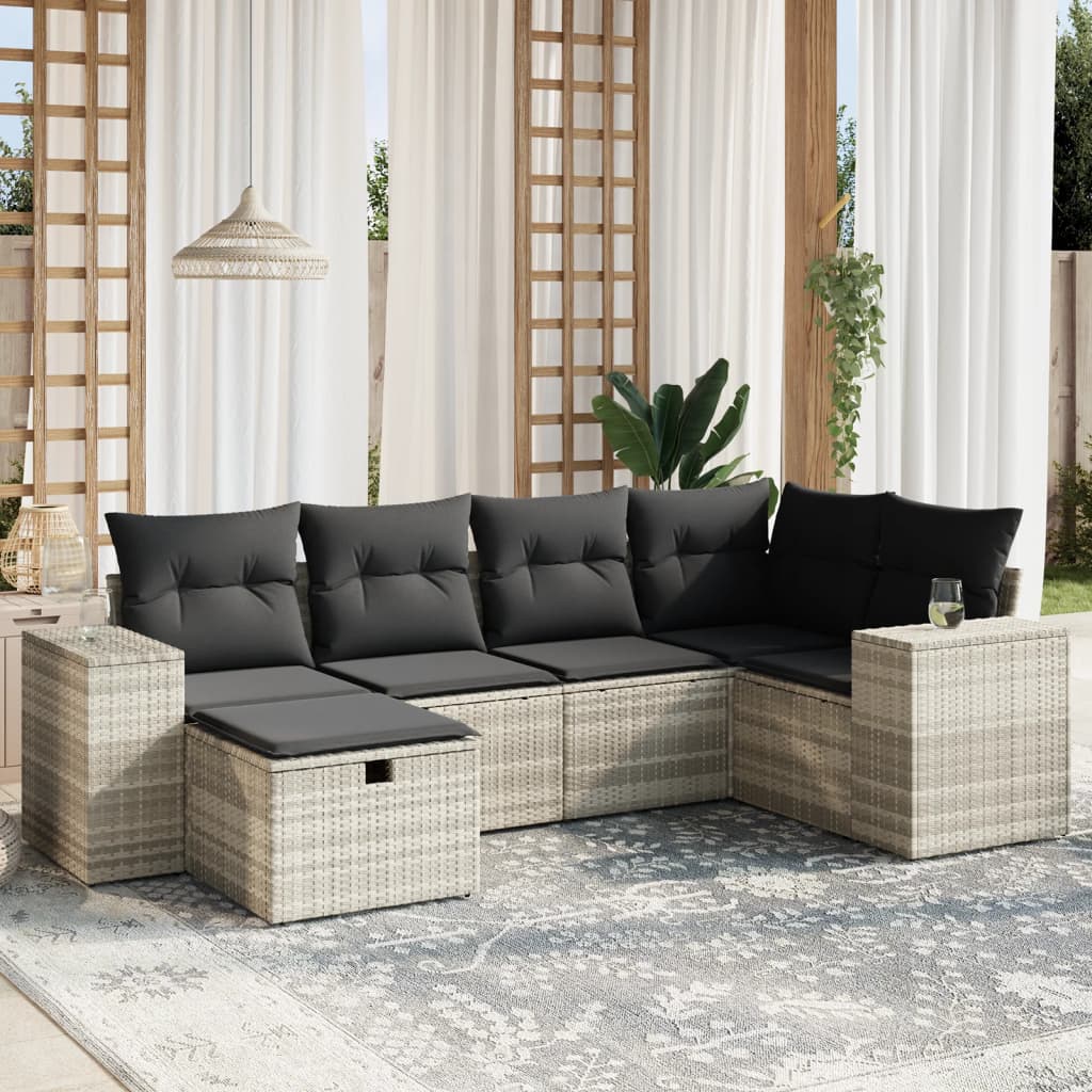 6-delige Loungeset met kussens poly rattan lichtgrijs is nu te koop bij PeponiXL, paradijselijk wonen!
