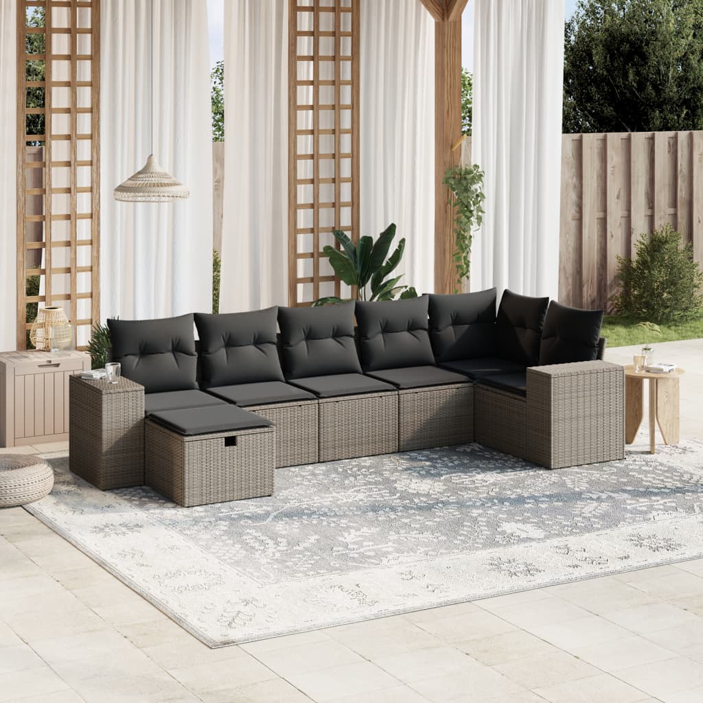 7-delige Loungeset met kussens poly rattan lichtgrijs is nu te koop bij PeponiXL, paradijselijk wonen!