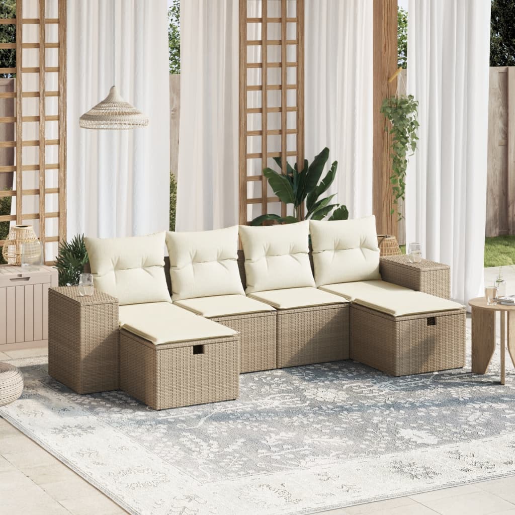 6-delige Loungeset met kussens poly rattan beige is nu te koop bij PeponiXL, paradijselijk wonen!