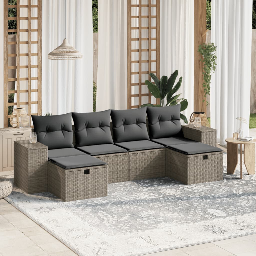 6-delige Loungeset met kussens poly rattan lichtgrijs is nu te koop bij PeponiXL, paradijselijk wonen!