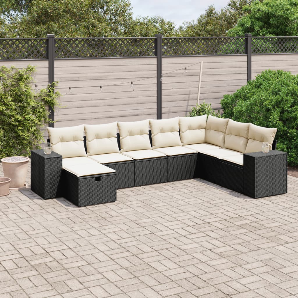 8-delige Loungeset met kussens poly rattan zwart is nu te koop bij PeponiXL, paradijselijk wonen!
