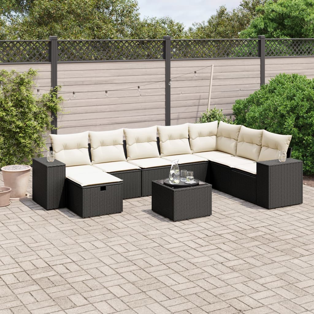 9-delige Loungeset met kussens poly rattan zwart is nu te koop bij PeponiXL, paradijselijk wonen!
