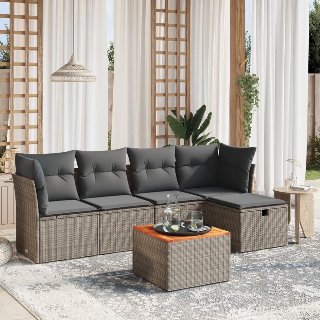 6-delige Loungeset met kussens poly rattan grijs is nu te koop bij PeponiXL, paradijselijk wonen!