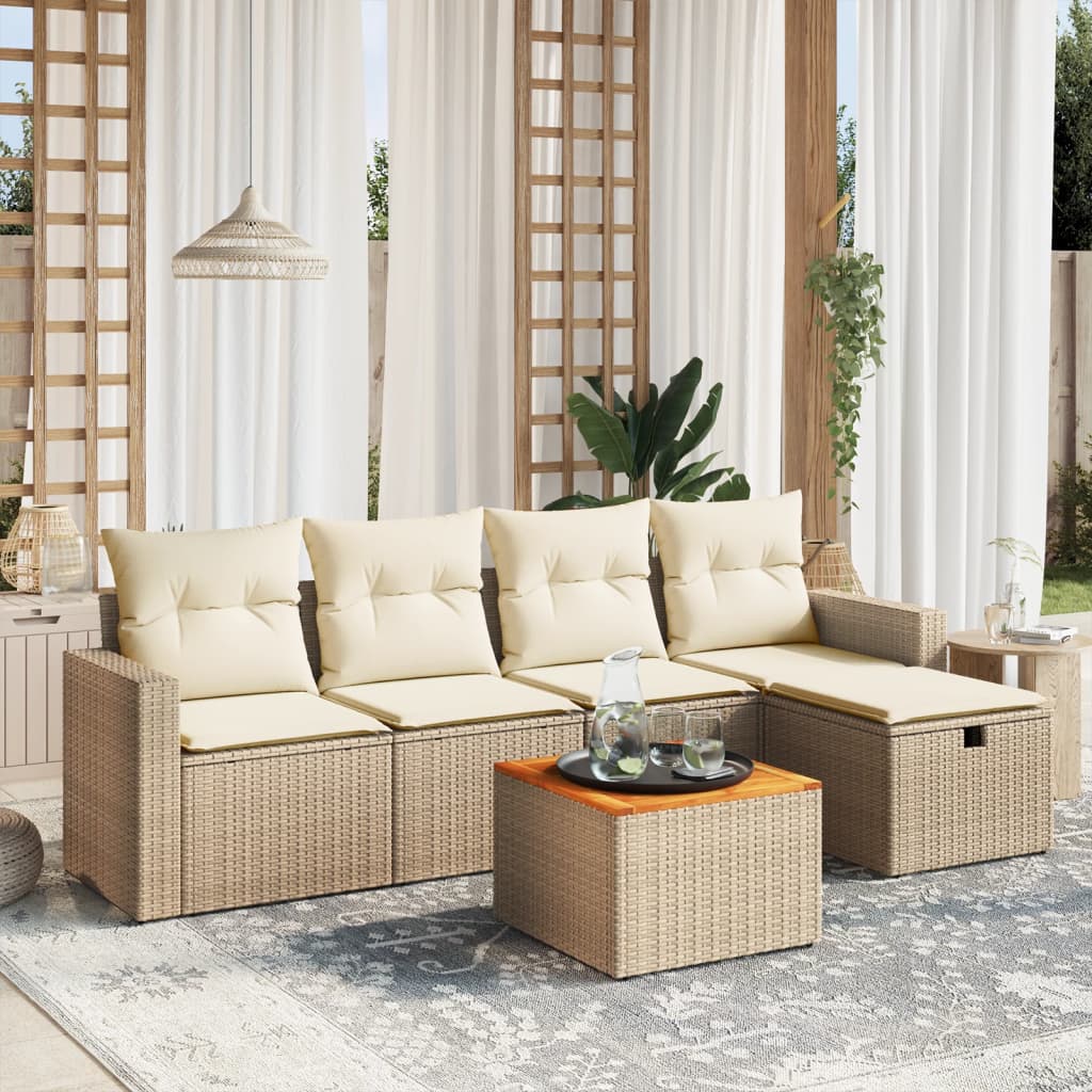 6-delige Loungeset met kussens poly rattan beige is nu te koop bij PeponiXL, paradijselijk wonen!