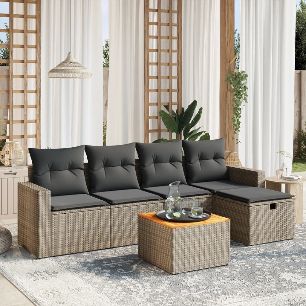 6-delige Loungeset met kussens poly rattan grijs is nu te koop bij PeponiXL, paradijselijk wonen!
