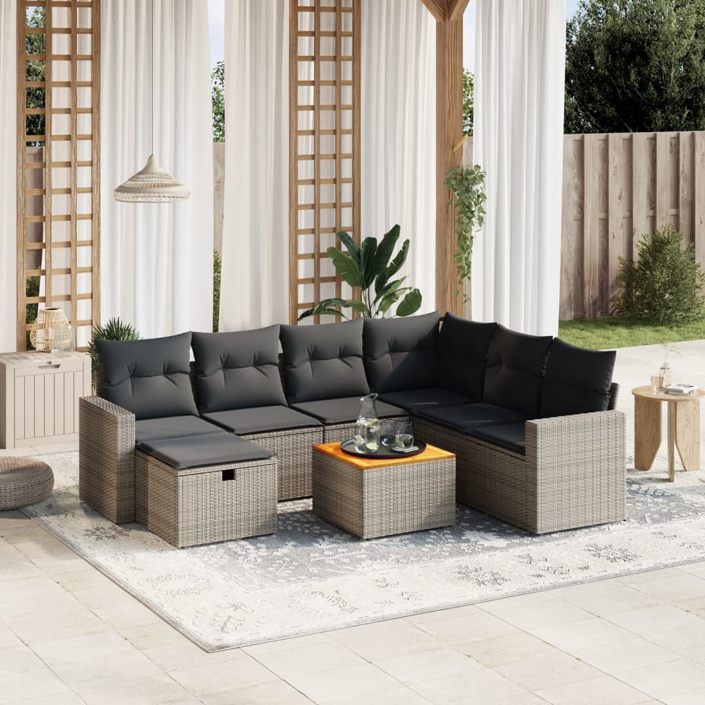 8-delige Loungeset met kussens poly rattan grijs is nu te koop bij PeponiXL, paradijselijk wonen!