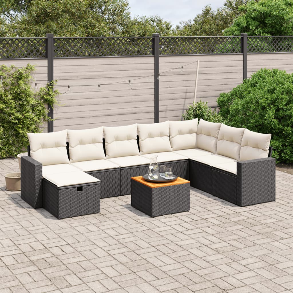 9-delige Loungeset met kussens poly rattan zwart is nu te koop bij PeponiXL, paradijselijk wonen!