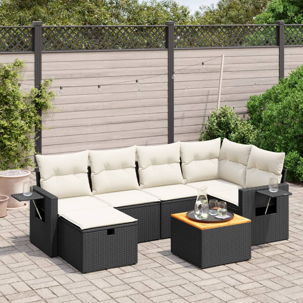 7-delige Loungeset met kussens poly rattan zwart is nu te koop bij PeponiXL, paradijselijk wonen!