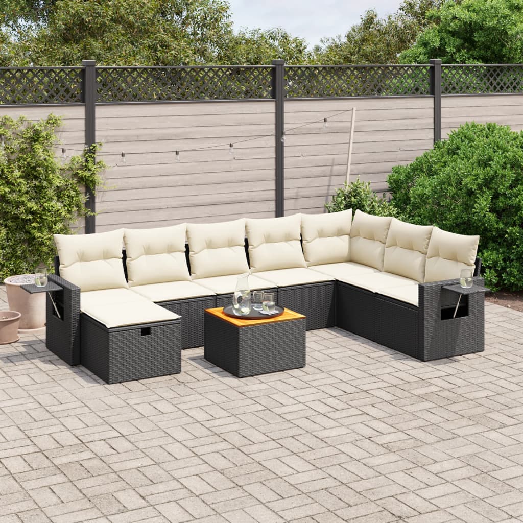 9-delige Loungeset met kussens poly rattan zwart is nu te koop bij PeponiXL, paradijselijk wonen!
