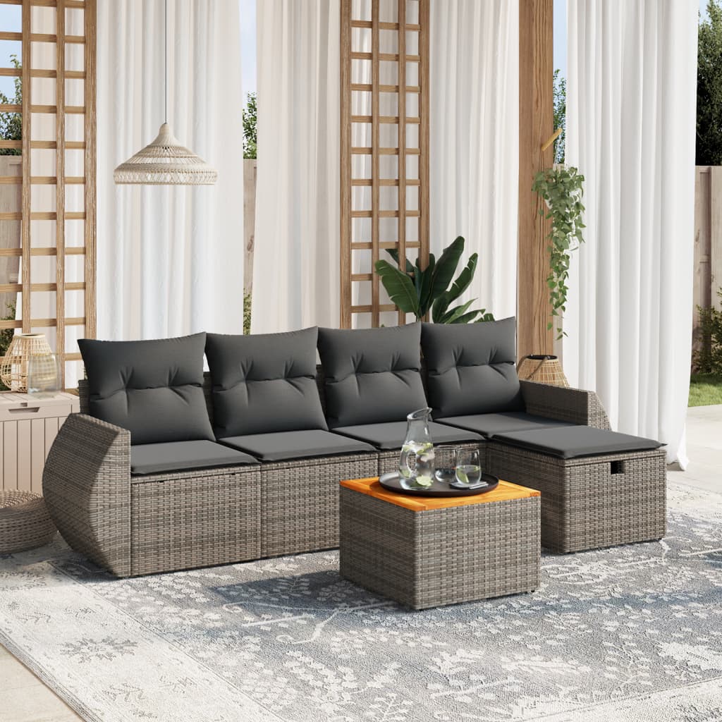 6-delige Loungeset met kussens poly rattan grijs is nu te koop bij PeponiXL, paradijselijk wonen!
