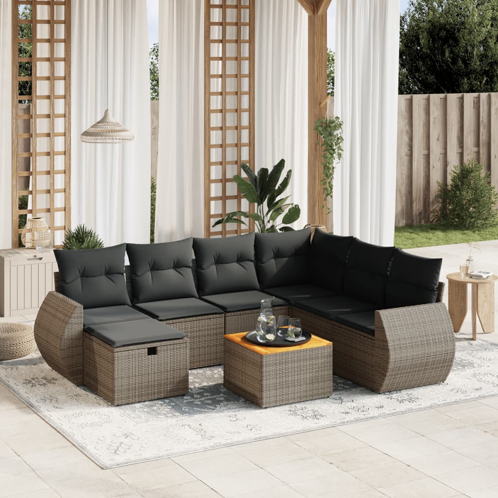 8-delige Loungeset met kussens poly rattan grijs is nu te koop bij PeponiXL, paradijselijk wonen!