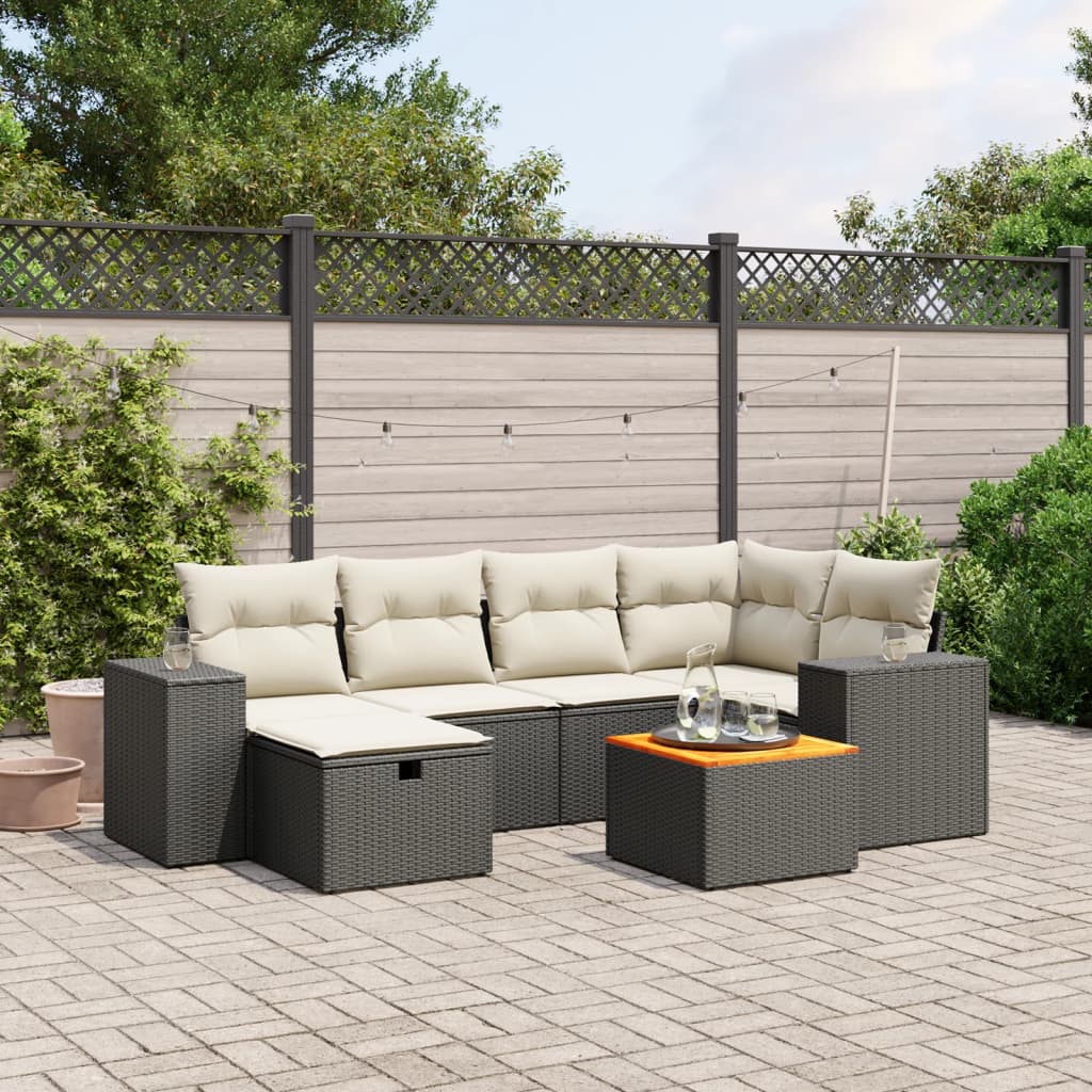 7-delige Loungeset met kussens poly rattan zwart is nu te koop bij PeponiXL, paradijselijk wonen!