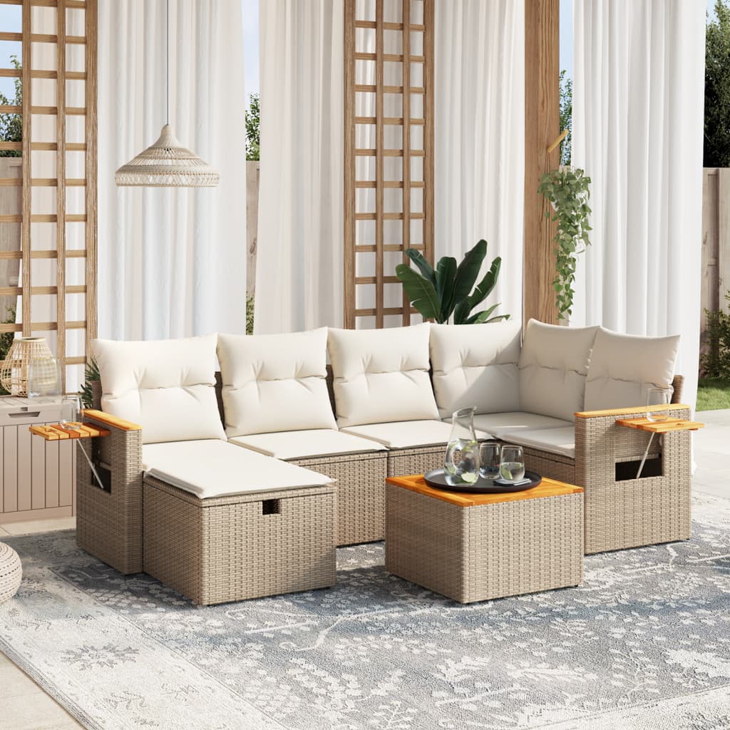 7-delige Loungeset met kussens poly rattan beige is nu te koop bij PeponiXL, paradijselijk wonen!
