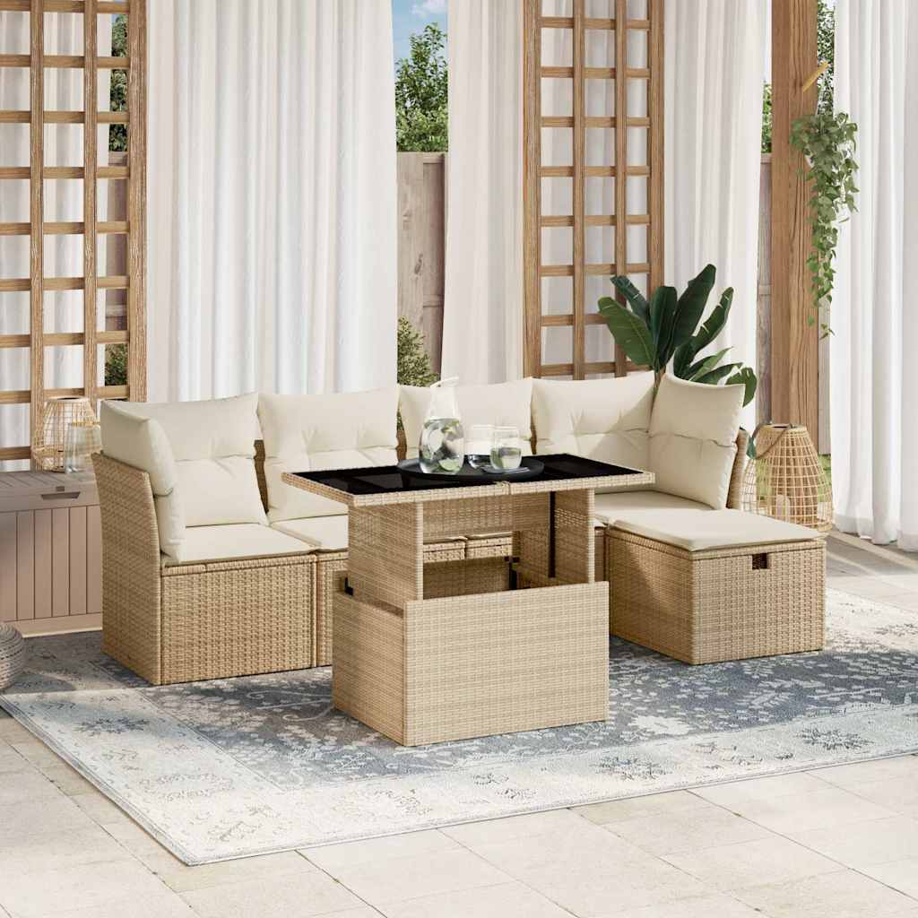 6-delige Loungeset met kussens poly rattan beige is nu te koop bij PeponiXL, paradijselijk wonen!