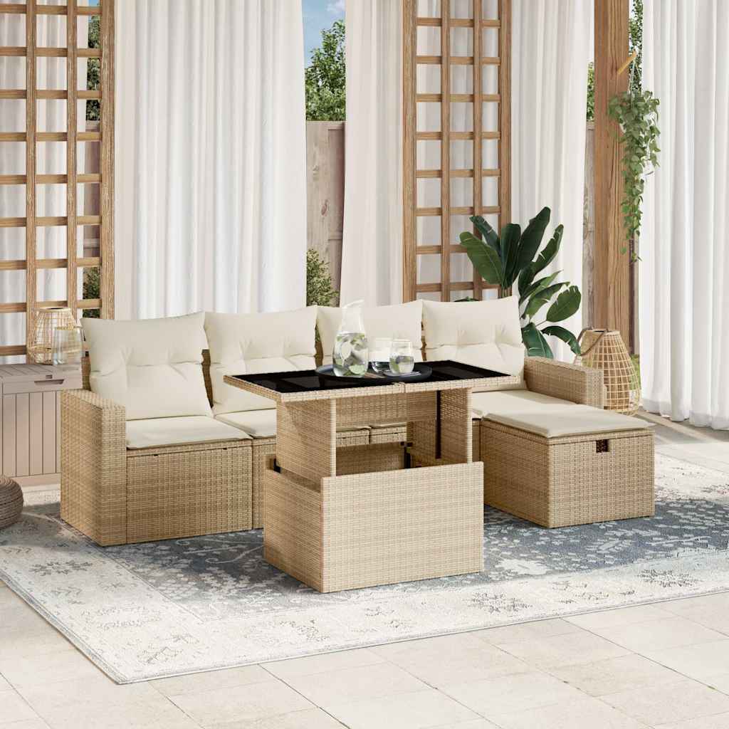 6-delige Loungeset met kussens poly rattan beige is nu te koop bij PeponiXL, paradijselijk wonen!