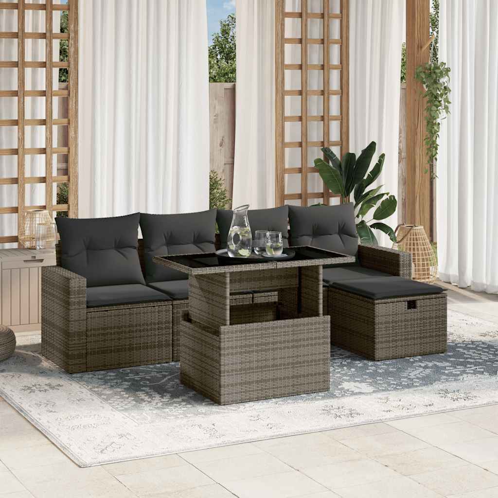 6-delige Loungeset met kussens poly rattan grijs is nu te koop bij PeponiXL, paradijselijk wonen!