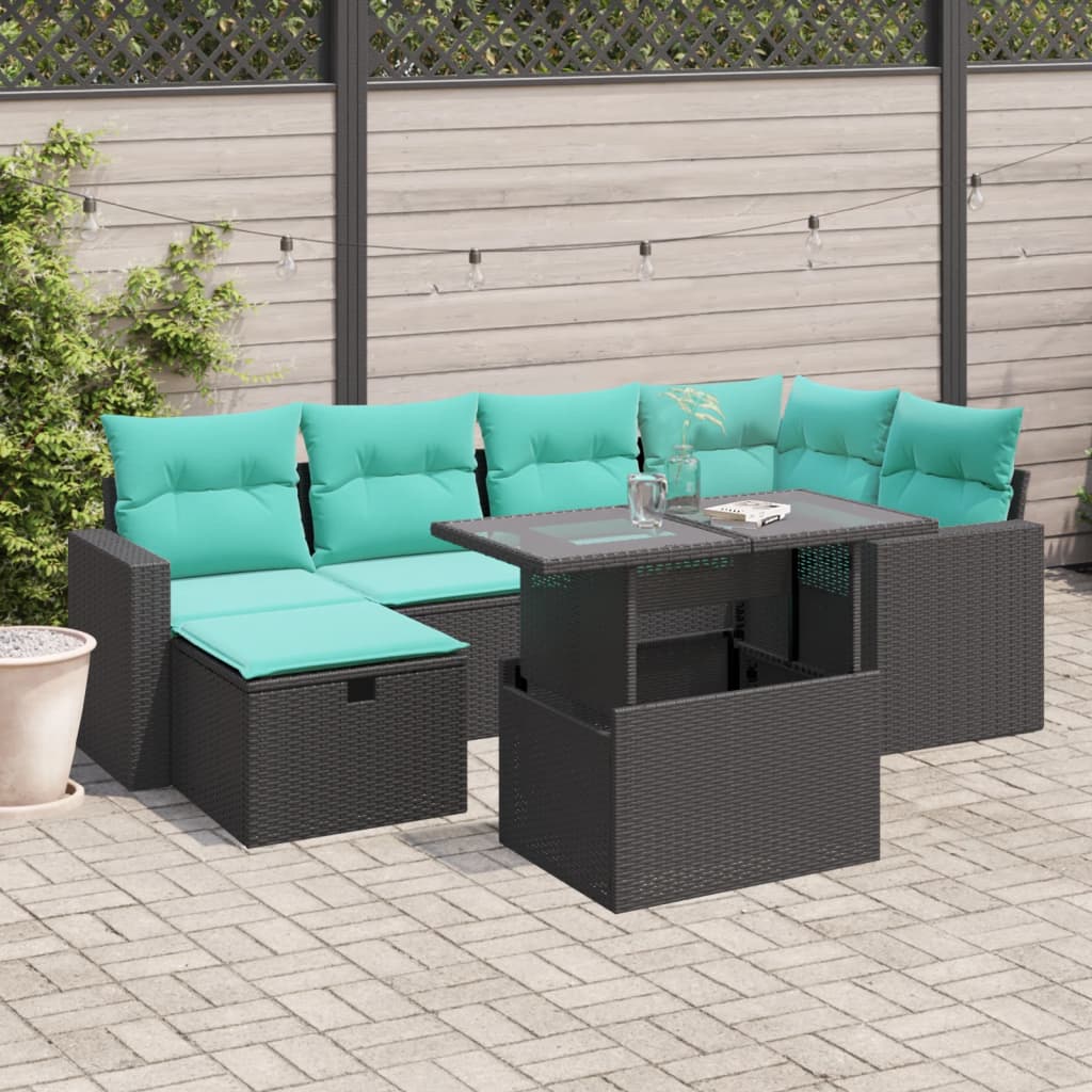 7-delige tuinbankset met kussens van zwart polyrotan is nu te koop bij PeponiXL, paradijselijk wonen!