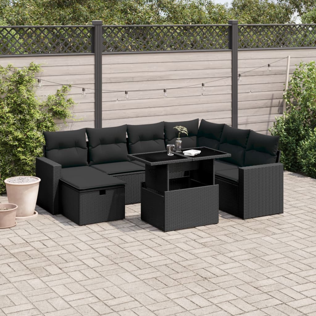 8-delige Loungeset met kussens poly rattan zwart is nu te koop bij PeponiXL, paradijselijk wonen!