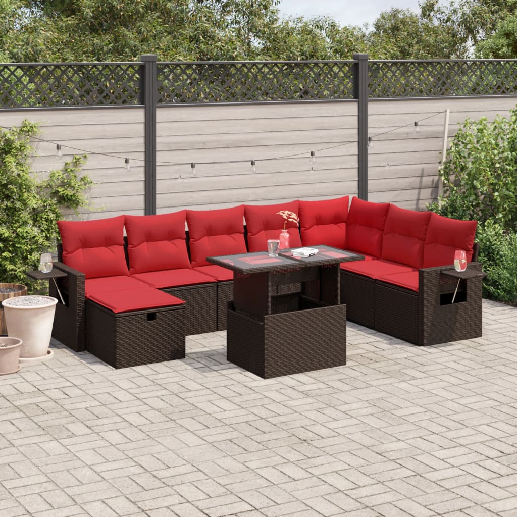 9-delige tuinbankset met kussens, bruin polyrotan is nu te koop bij PeponiXL, paradijselijk wonen!