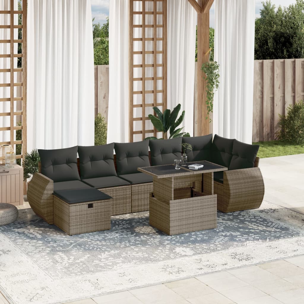 8-delige Loungeset met kussens poly rattan grijs is nu te koop bij PeponiXL, paradijselijk wonen!
