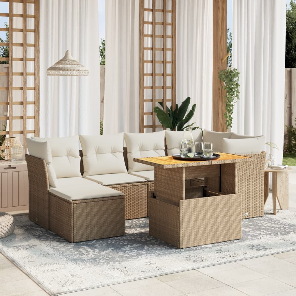 7-delige Loungeset met kussens poly rattan beige is nu te koop bij PeponiXL, paradijselijk wonen!