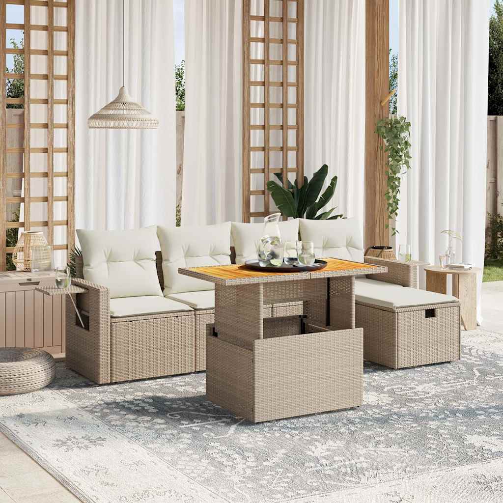 6-delige Loungeset met kussens poly rattan beige is nu te koop bij PeponiXL, paradijselijk wonen!