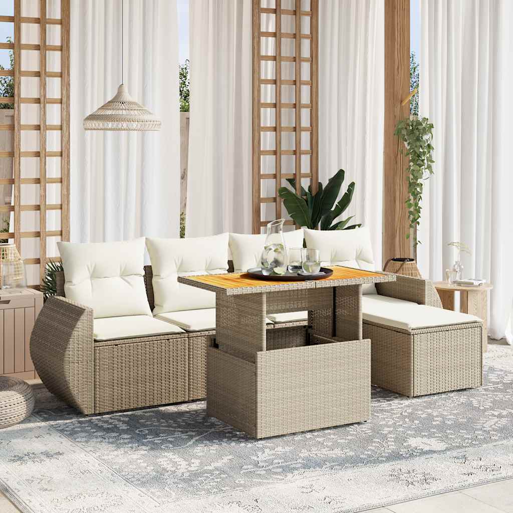6-delige Loungeset met kussens poly rattan beige is nu te koop bij PeponiXL, paradijselijk wonen!