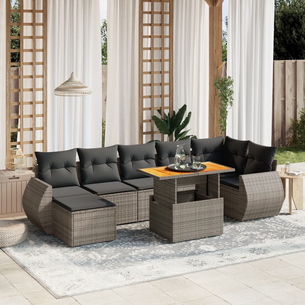 8-delige Loungeset met kussens poly rattan grijs is nu te koop bij PeponiXL, paradijselijk wonen!