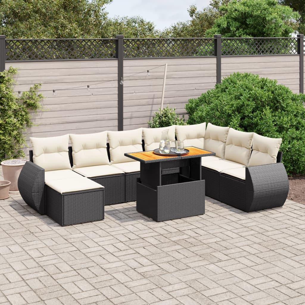 9-delige Loungeset met kussens poly rattan zwart is nu te koop bij PeponiXL, paradijselijk wonen!